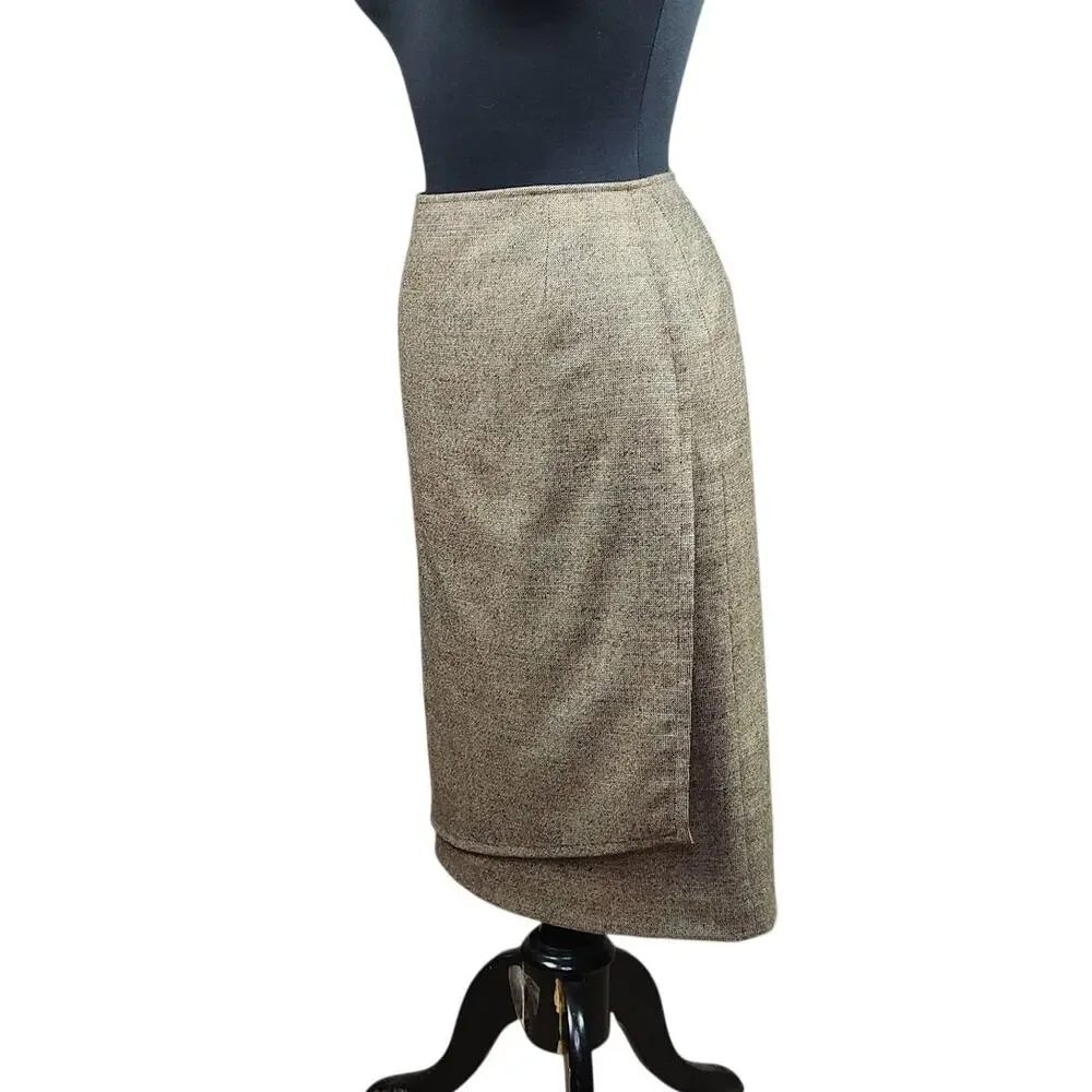 Lafayette 148 Wool Skirt Faux Wrap Shimmer Brown Midi 6 Classic Pencil